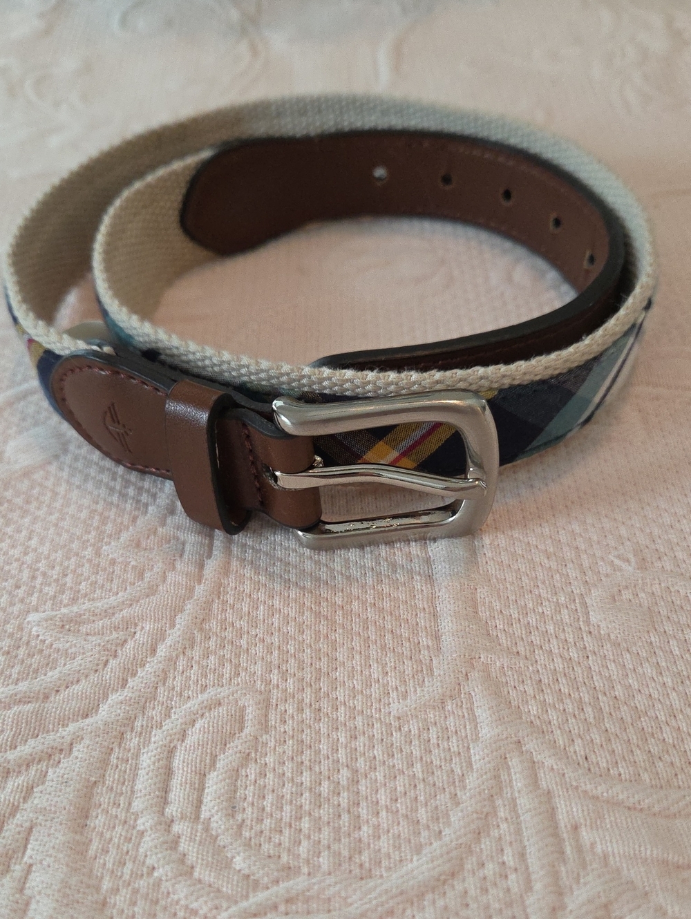 Boy's Brown Leather & Plaid Woven Belt - Casual Dress Accessory